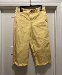 Peace Love World 12 P Wide Leg Yellow Denim Pants High Waist Stretch Raw Hem