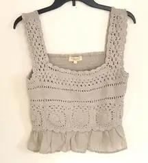 NEW Rebellion Again Beige Crochet Lined Top L