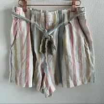 Gap  Pastel Striped Linen Paperbag Waist Shorts 8 Tall