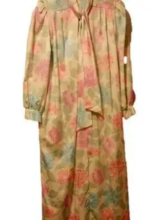 Christian Dior Loungewear Vintage Silk Satin Flower Nightgown Pajamas Robe, L