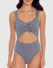 Salt + Cove Gingham Rockabilly Cut-Out One-Piece Swimsuit Black White Small NWT