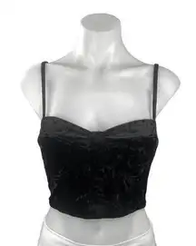 Mink Pink Black Velvet Sweetheart Neck Spaghetti Strap Bustier Crop Top Size S