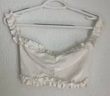 Y2K style white ruffle off the shoulder bralette crop top size M