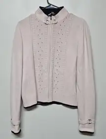 St John Collection Santana Knit Sz‎ 8 Cardigan Sweater Jacket Pink/Black Luxury