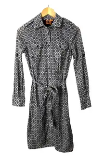 Tory Burch Shirt Dress Rare Long Sleeve Belted Collared Geometric Print Size 2‎