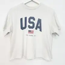 Brandy Melville John Galt USA New York Short Sleeve Raw Hem Cropped T-Shirt Top