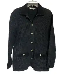 Cold Cotton‎ Black Waffle Knit Button-Up Cardigan With Front Pockets Womens L