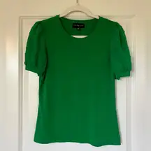 Lush Green Puff Sleeve Mixed Media Knit Top