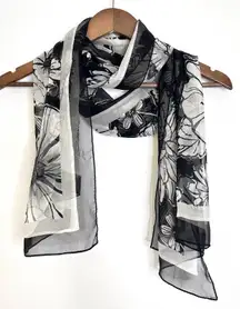 Brighton Silk Rectangle Black and White‎ Floral Scarf 20 x 65