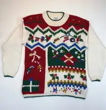 Vintage Christmas Sweater Holiday Embroidered Crewneck Knit Festive