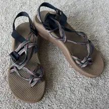 Chaco ZCloud X2 Double Strap Toe Loop Multicolor Sport Sandals Tan Blue Water