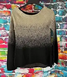 White House Black Market Boat Neck Lurex Sweater Size Small Black Gold Sparkle