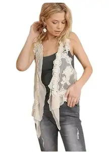 Lace Crochet Vest Open Front Sheer Bohemian Festival Cover Up Umgee USA size M/L