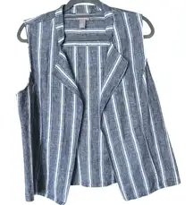 Chico’s 100% Linen Striped Lavish Linen Open Front Vest Medium