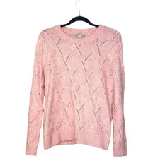 LOFT Bright Pink Argyle Open Knit Wool Blend Sweater