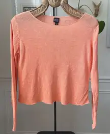 Eileen Fisher Orange Sherbet 100% Linen Knit Top Sweater S