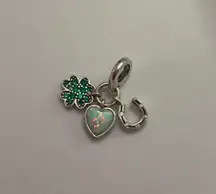 Four Leaf Clover, Heart and Horseshoe Triple Dangle Charm