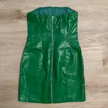 Green Leather Mini Dress Women’s Medium Sexy Tube Zipper Boutique 6 8 10 Concert