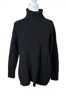 J. Crew Black Rib Knit Turtleneck Sweater Small Cotton Cashmere Quiet Luxury