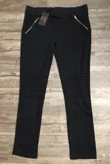 Ashley Blue Black Leggings with Gold Zipper