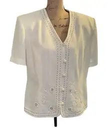 R&R Richards by Karen Kwong Ivory skirt suit with embroidery & rhinestones