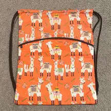 Thirty-one Orange Llama Print Drawstring Bag With Zipper Pouch NWOT