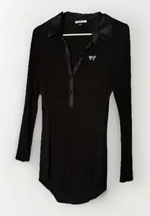 Sexy Little Things Black Satin Lace Jewel Button Bow Ribbed Henley Elana Gilbert