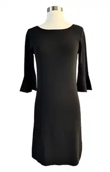 GERARD DAREL Paris Black Knit Dress 3/4 Bell Sleeves Round Neck Size 1 Small