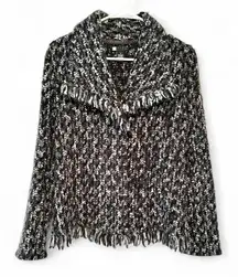 Carole Little Black + Gray  Wool Knit Open Front Thick Sweater (S)