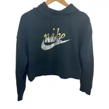 Nike Women's Sweatshirt Black Gold Silver Metallic Medium Hoodie Cropped