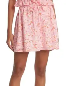 Abound XS cotton lined elastic cinch waist tie floral mini skirt SK 3129