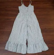 LoveShackFancy Blue Gray White Chic Feminine Striped Wide Leg Jumpsuit Size 2