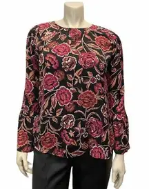 A Glow Medium Black Floral Tunic Peplum Top Blouse