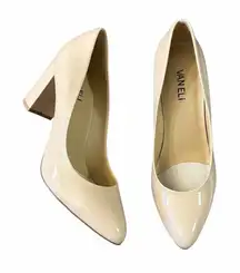 Vaneli Nude Cream Patent Leather Pumps Heels Block Chunky 3” Heel Pointed Toe