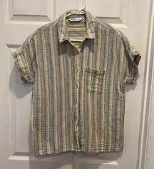 Sonoma‎ Goods For Life Oversized Button Up Shirt Yellow Striped Gauze Medium