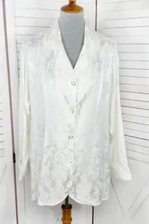 Victoria’s‎ Secret Vintage Jacquard Satin Pajama Top Ivory Medium Button