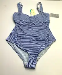 Sea Level Swim Blue White‎ Striped One Piece Swimsuit Womens US 12 NEW *FLAW
