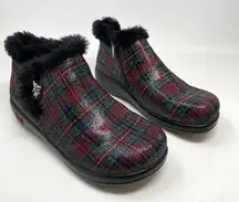 Alegria Meri Tartan Plaid Faux Fur Water Resistant Leather Booties 38 W 8 8.5 W