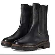 NEW SeychellesCover Me Up Mid Calf Black LEATHER Chunky Heel lug Boots Boot 7