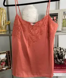 Pookie & Sebastian Lace Silk Camisole Top in Coral (L) NWT