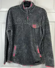 Simply Southern Women’s Sherpa Pullover with plaid trim - Gray - Size Medium