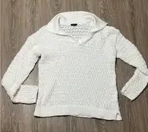 Talbots White Open Knit Johnny Collar Sweater Pullover Sailorcore Coastal​​