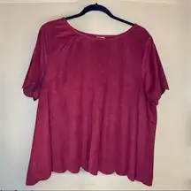 Red Faux Suede Ruffle Edged Open Back Top Size 1X