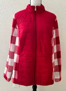 . Printed Fleece Zip Front Jacket w/Front Quilted Panel XL Red