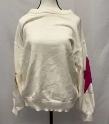 She + Sky Ivory Star Sleeve Sweater Size Small Cozy Knit Pullover