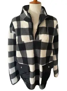 Como Vintage Black and White Checkered Half Zip Mock Collar Pullover Size XL