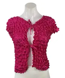 Urban Outfitters Pink Bubble Popcorn Ruffle Short Sleeve Tie Knot Crop Top Sz S