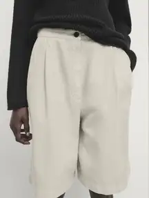 NWT Massimo‎ Dutti High Waist Cotton Blend Bermuda Short With Darts Size 6