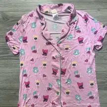 Nite Nite Munki Munki Pink 2 Piece Cat Print Pajamas Short Sleeve Size L Pink