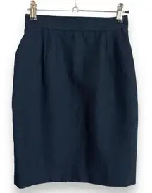 Vintage Mini Pencil Skirt Pinstripes Back Vent Office‎ Navy Blue Parisian Fabric